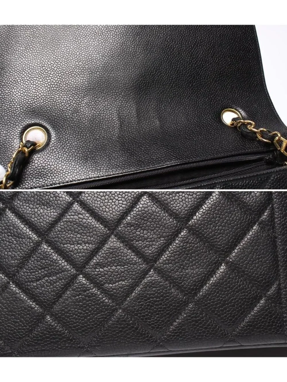 Chanel Chain Shoulder Bag Gold Diana Flap Quilted Caviar Leather